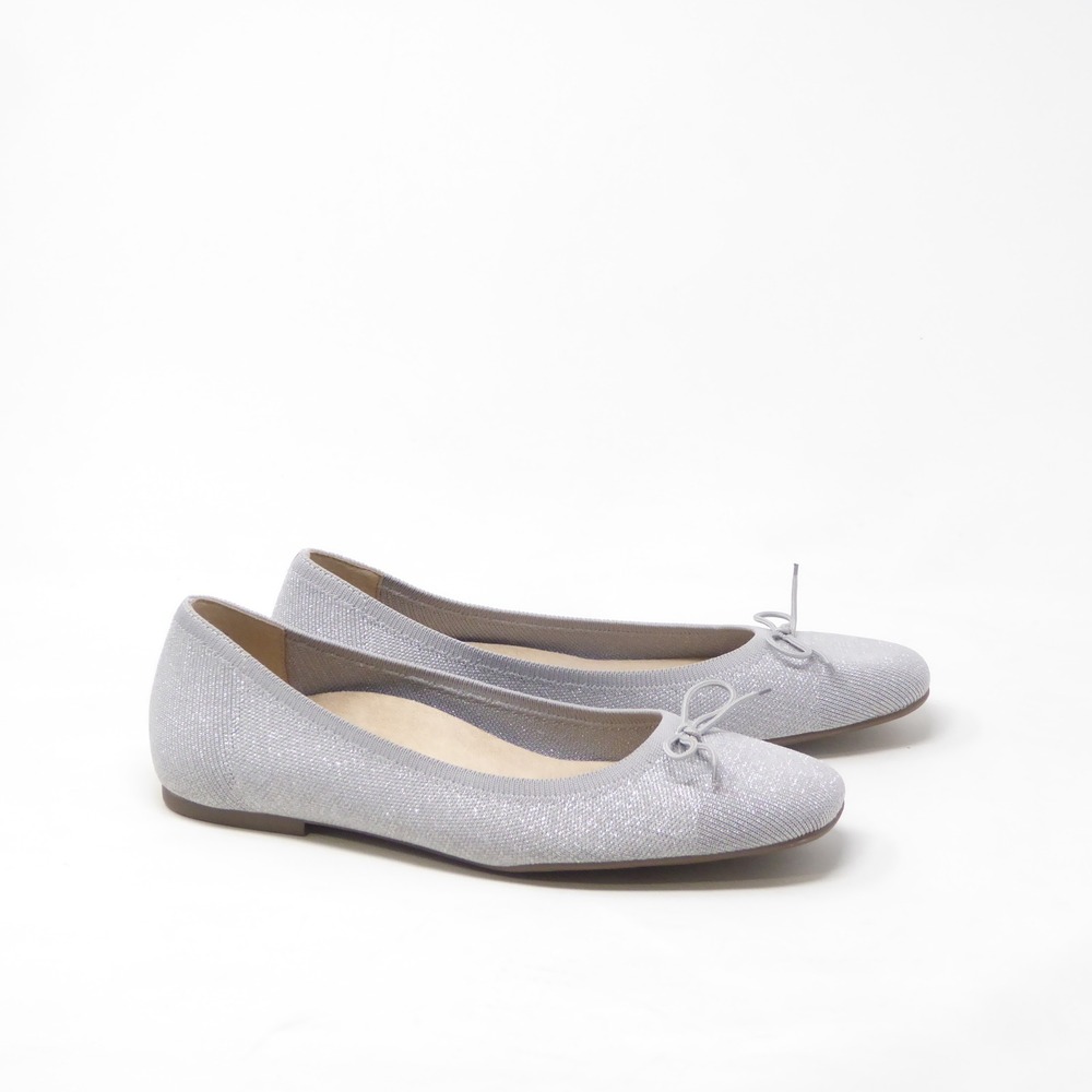 NEW Vionic Women Ballet Flats Silver Klara Knit Metallic Bow 10 Wide